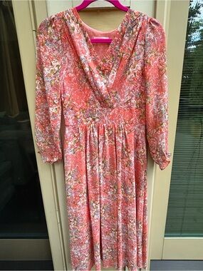 Women's Long Sleeve Floral Maxi Dress - Coral Pink